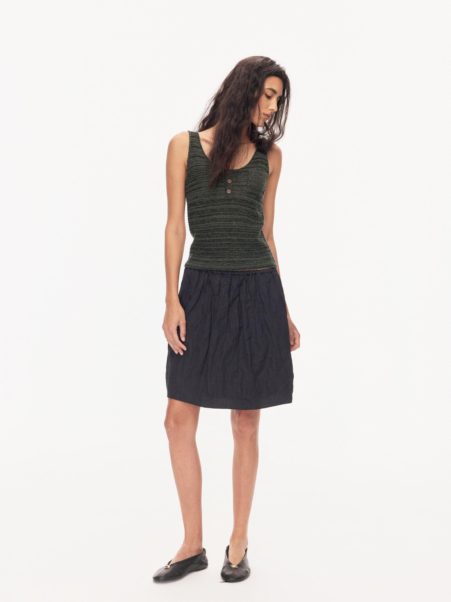 Northbutsouth Textured Melange Three Button Rolled Edge U Neck Women&