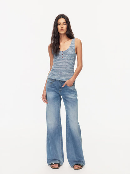 Northbutsouth Textured Melange Three Button Rolled Edge U Neck Women&