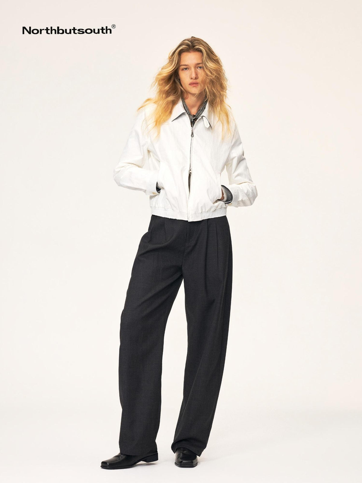 Northbutsouth Textured Print Double Pleated Mid Low Rise Women&
