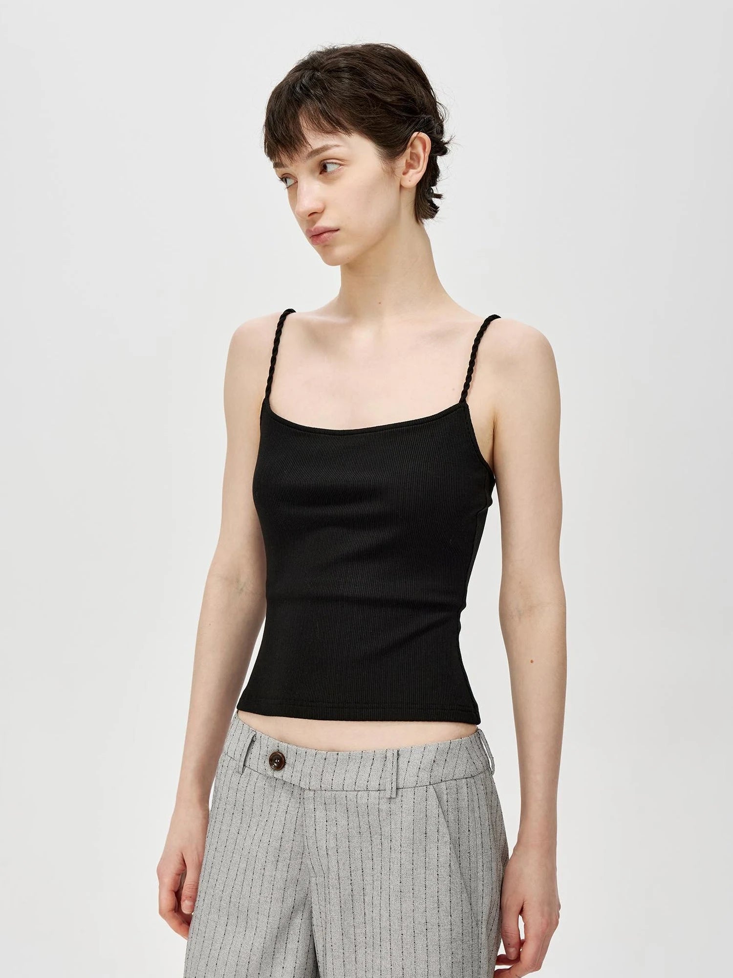 Textured Ribbed Slim Fit Camisole V-neck