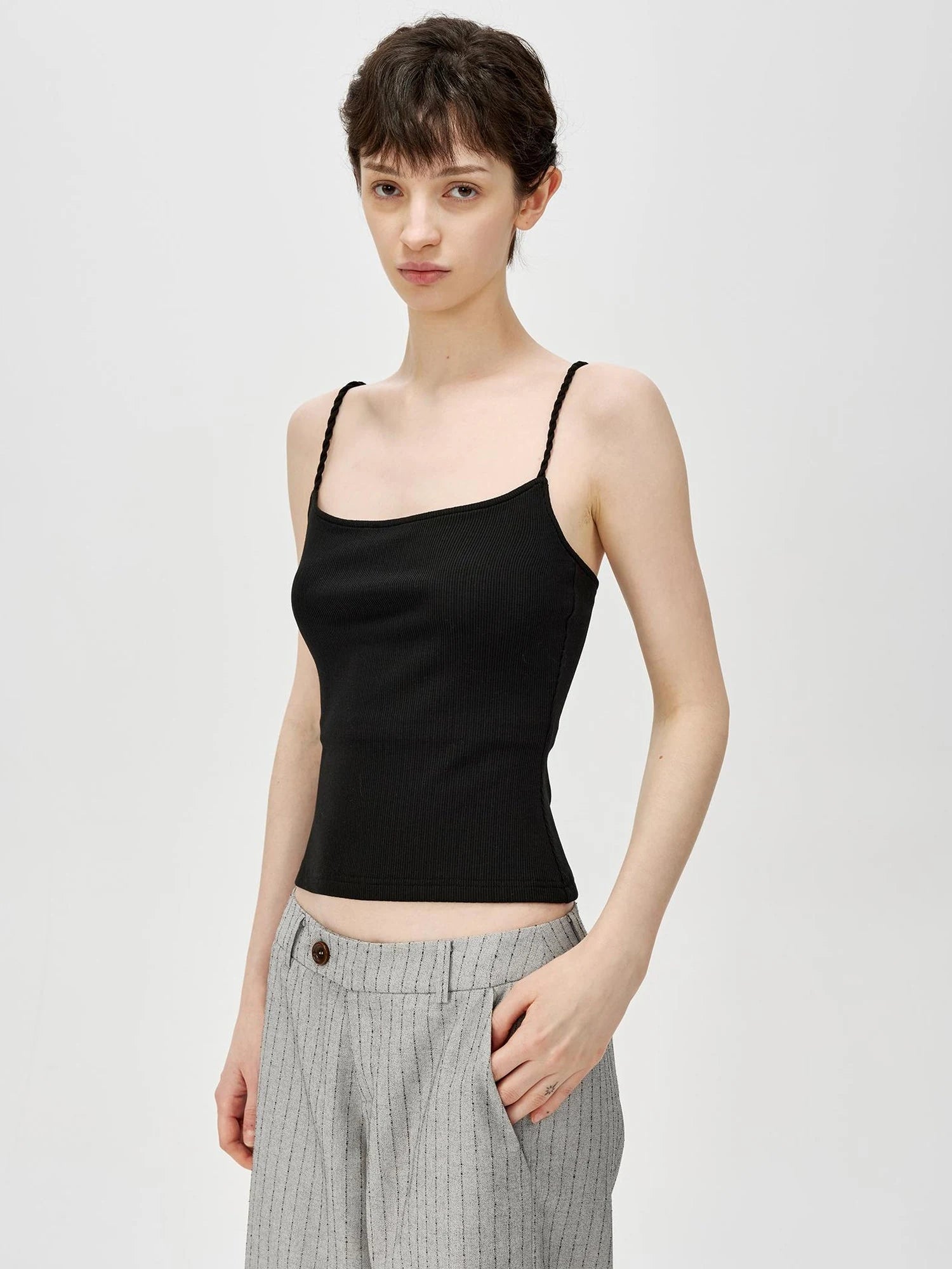 Textured Ribbed Slim Fit Camisole V-neck