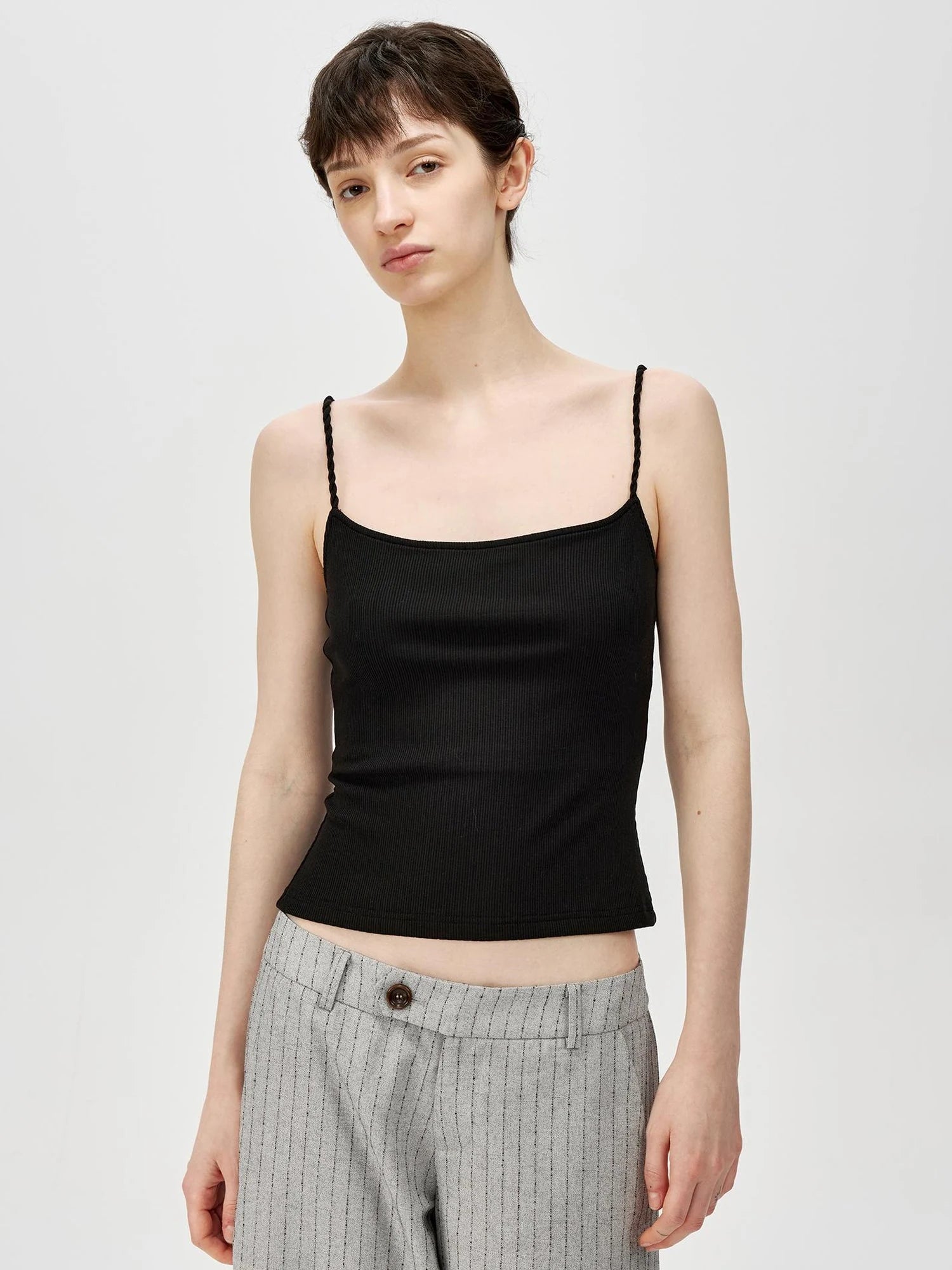 Textured Ribbed Slim Fit Camisole V-neck