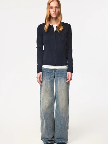 Thermo Soft Merino Cashmere Ribbed Dual Zip Cardigan