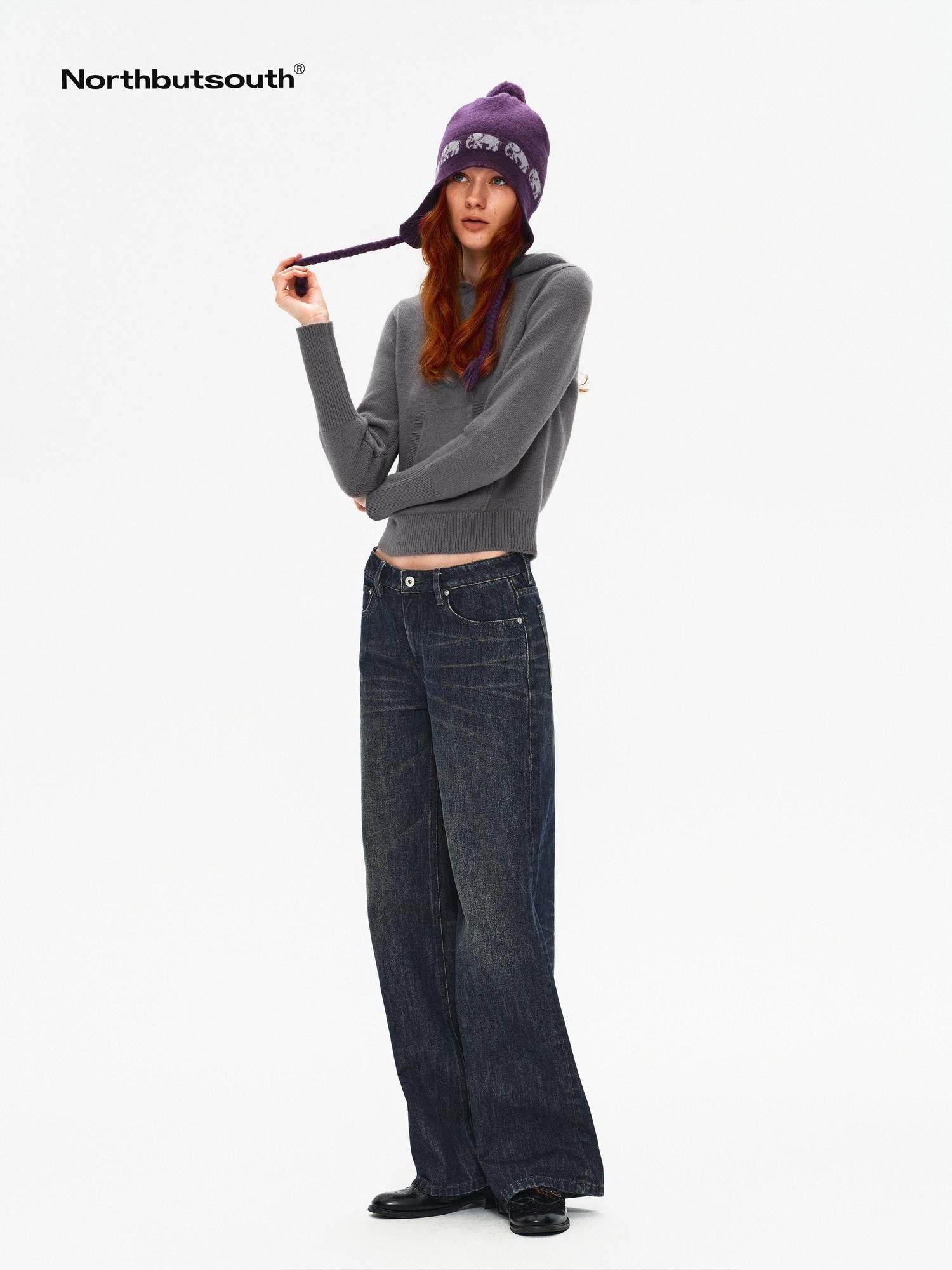 Northbutsouth Three Color Hooded Knit Pullover Women&