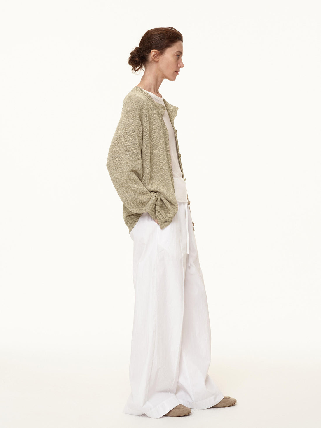 Northbutsouth Three Color Pleated Elastic Waist Wide Leg Pants