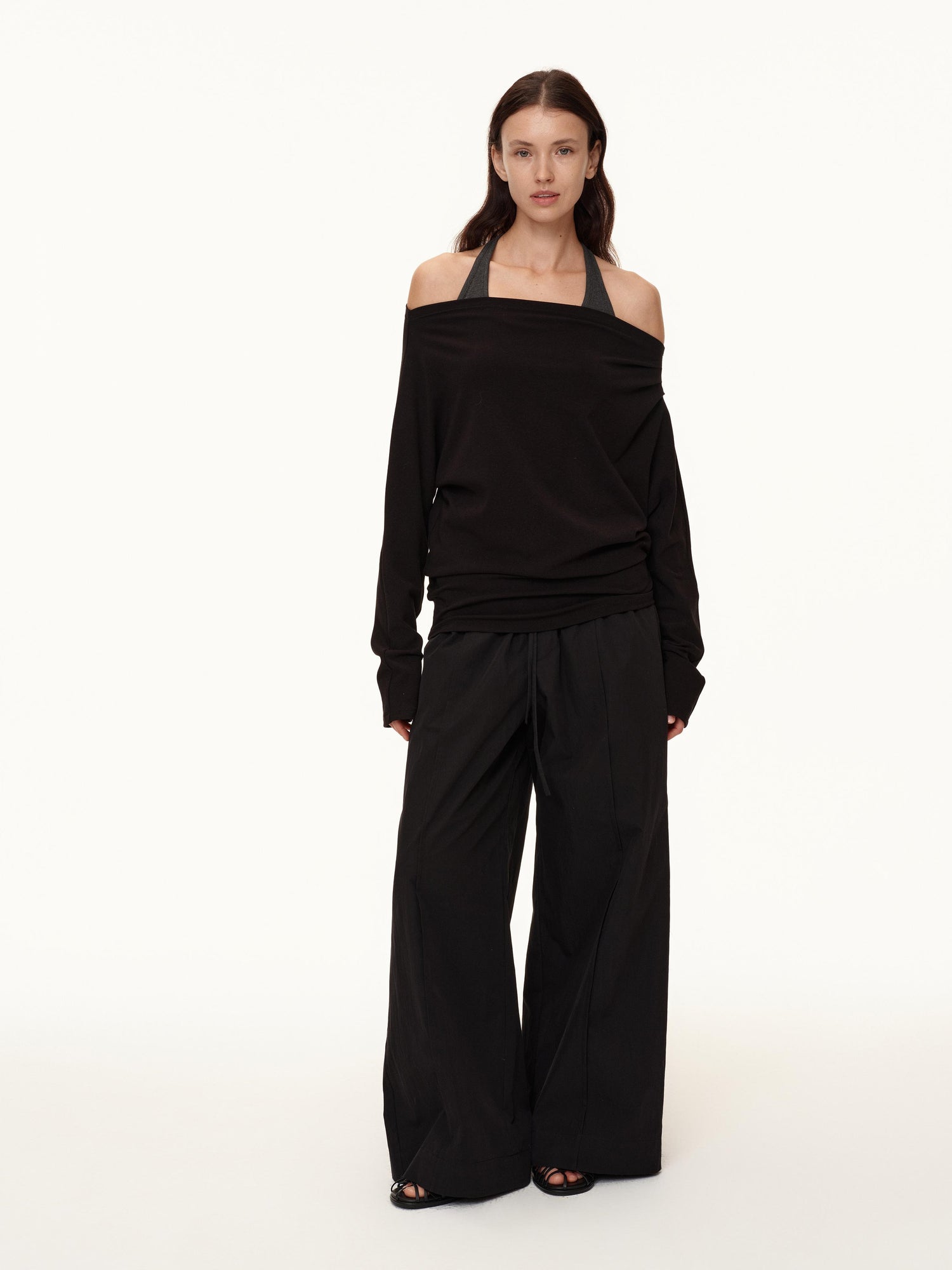 Northbutsouth Three Color Pleated Elastic Waist Wide Leg Pants