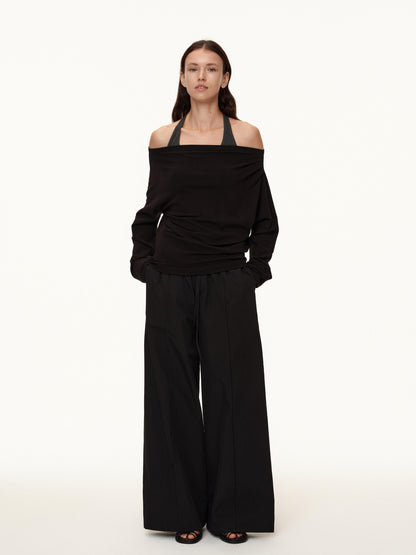 Northbutsouth Three Color Pleated Elastic Waist Wide Leg Pants