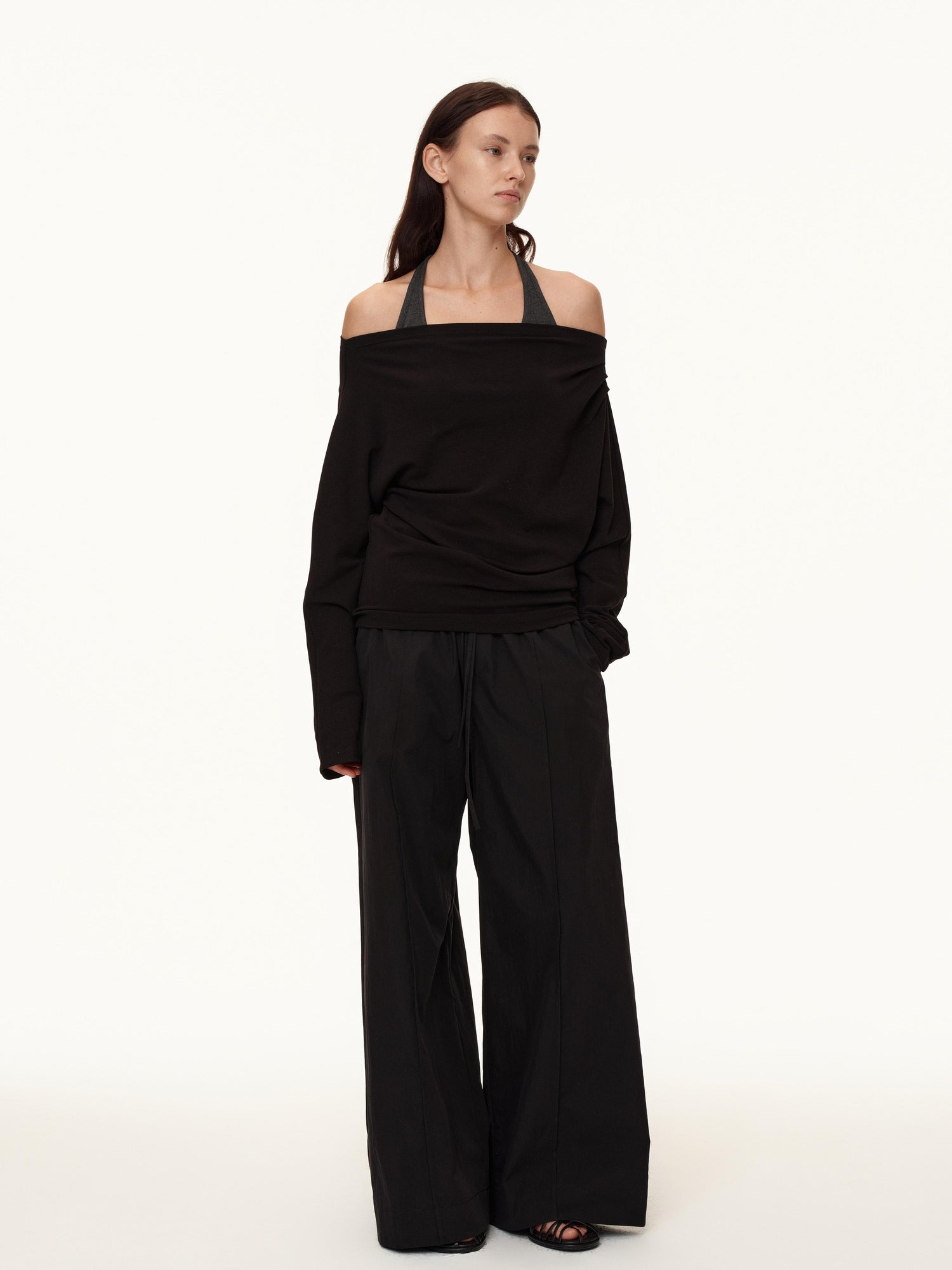 Northbutsouth Three Color Pleated Elastic Waist Wide Leg Pants
