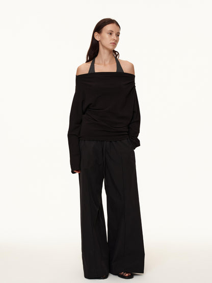 Northbutsouth Three Color Pleated Elastic Waist Wide Leg Pants
