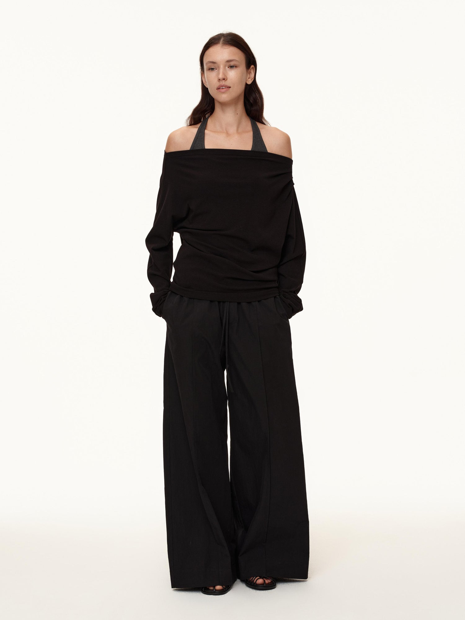 Northbutsouth Three Color Pleated Elastic Waist Wide Leg Pants