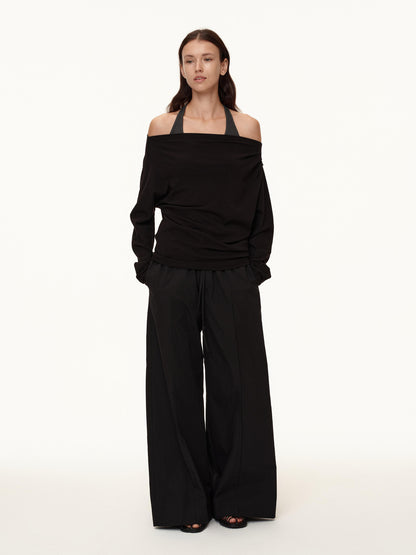 Northbutsouth Three Color Pleated Elastic Waist Wide Leg Pants