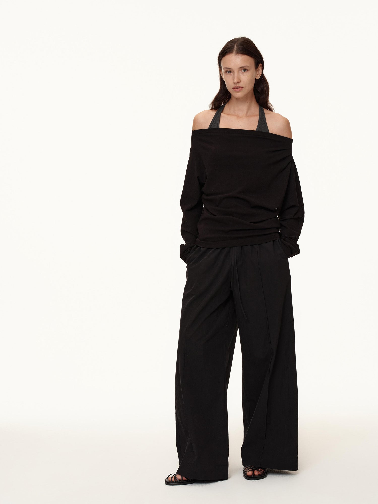 Northbutsouth Three Color Pleated Elastic Waist Wide Leg Pants