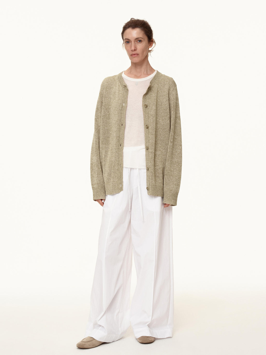 Northbutsouth Three Color Pleated Elastic Waist Wide Leg Pants