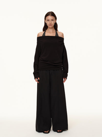 Northbutsouth Three Color Pleated Elastic Waist Wide Leg Pants