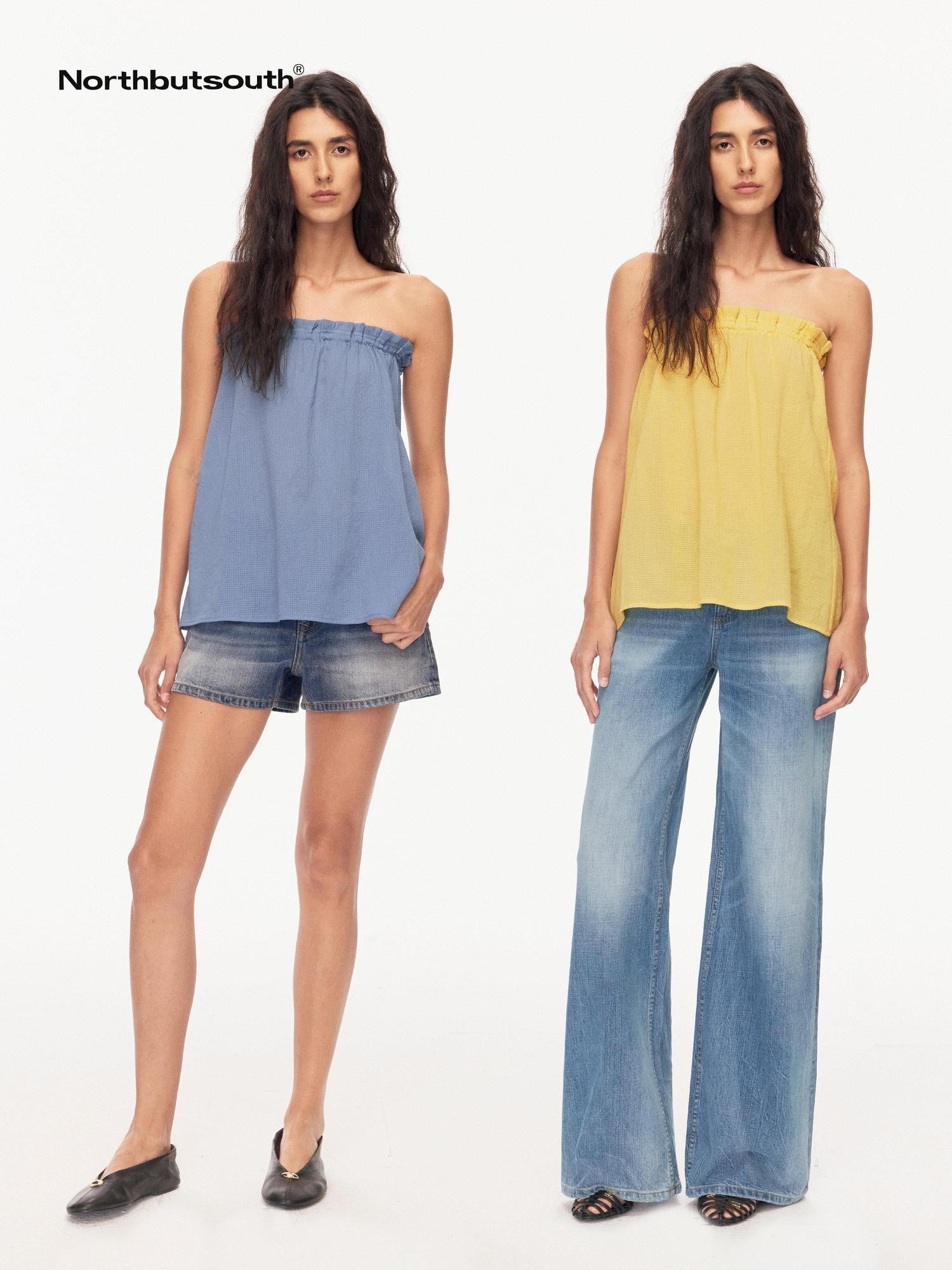 Northbutsouth Three Color Pressed Pleat Textured Slim Fit Women&