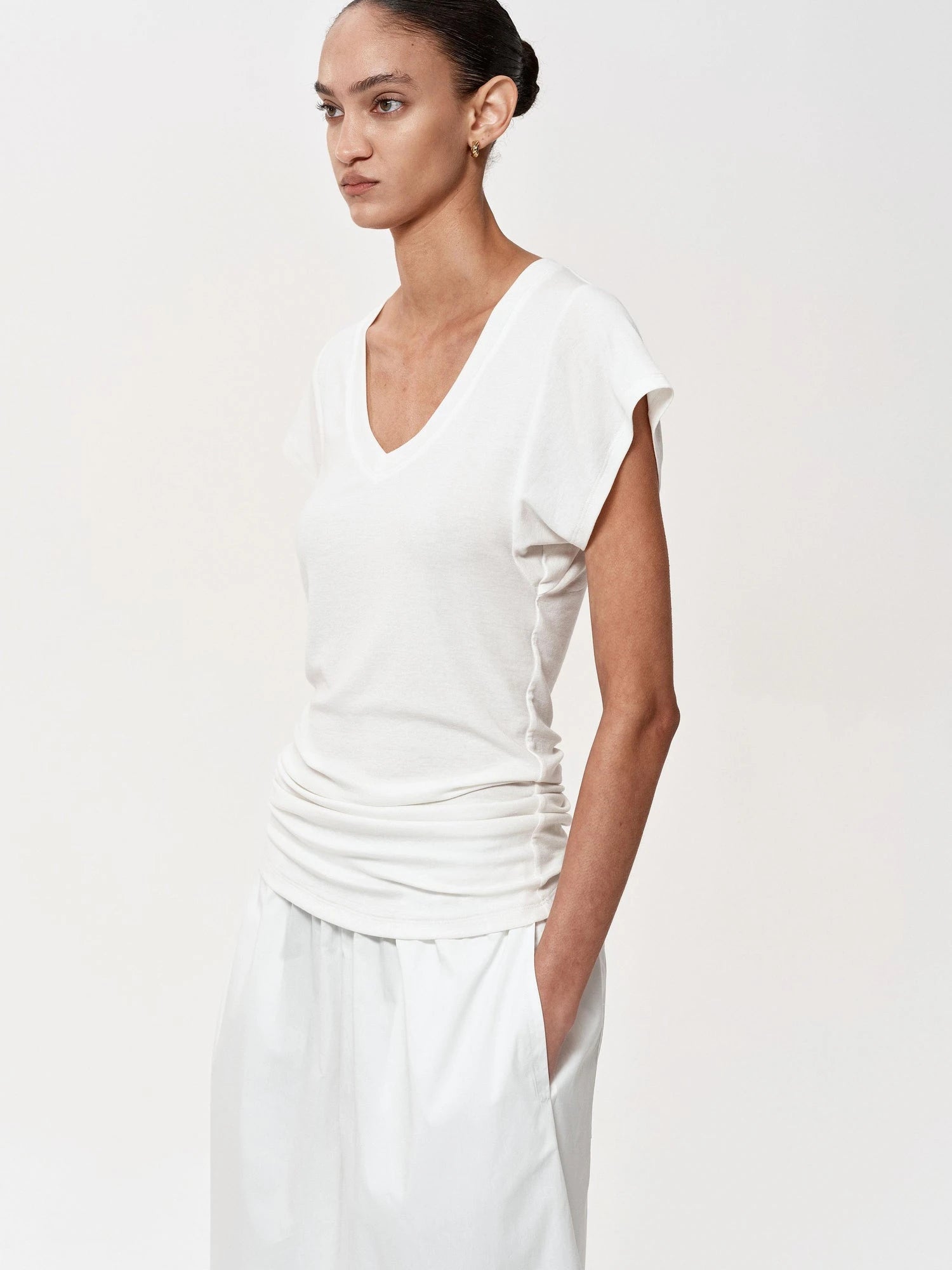 Three Tone Classic V-neck Stacked T-shirt Dress