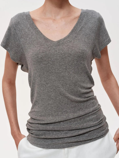 Three Tone Classic V-neck Stacked T-shirt Dress