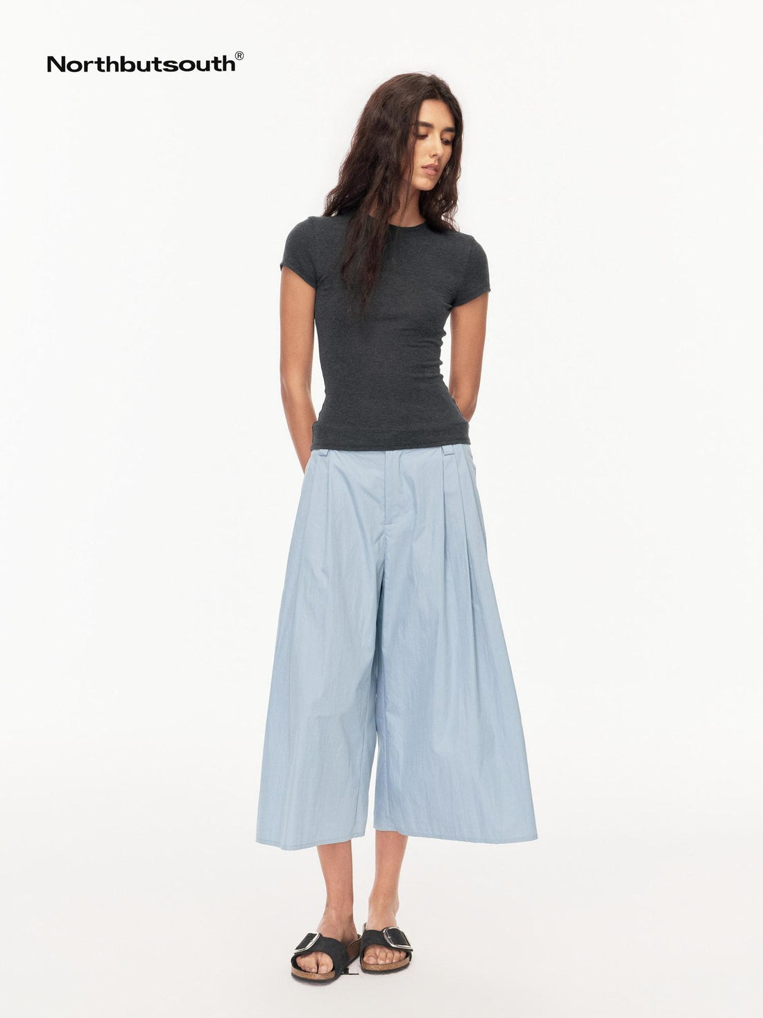 Northbutsouth Tri Color Pleated Slit Pocket Straight Women&