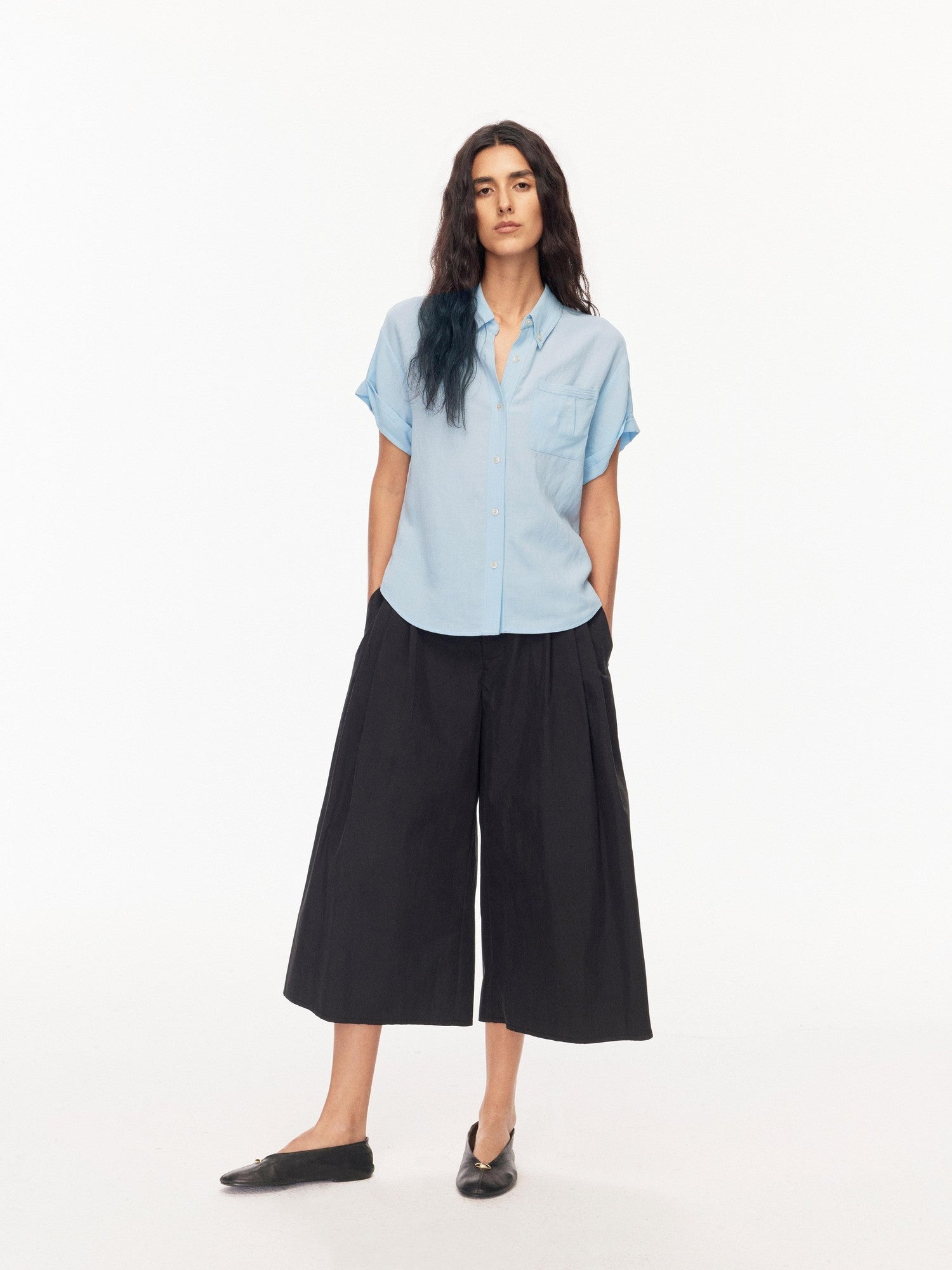 Northbutsouth Tri Color Pleated Slit Pocket Straight Women&