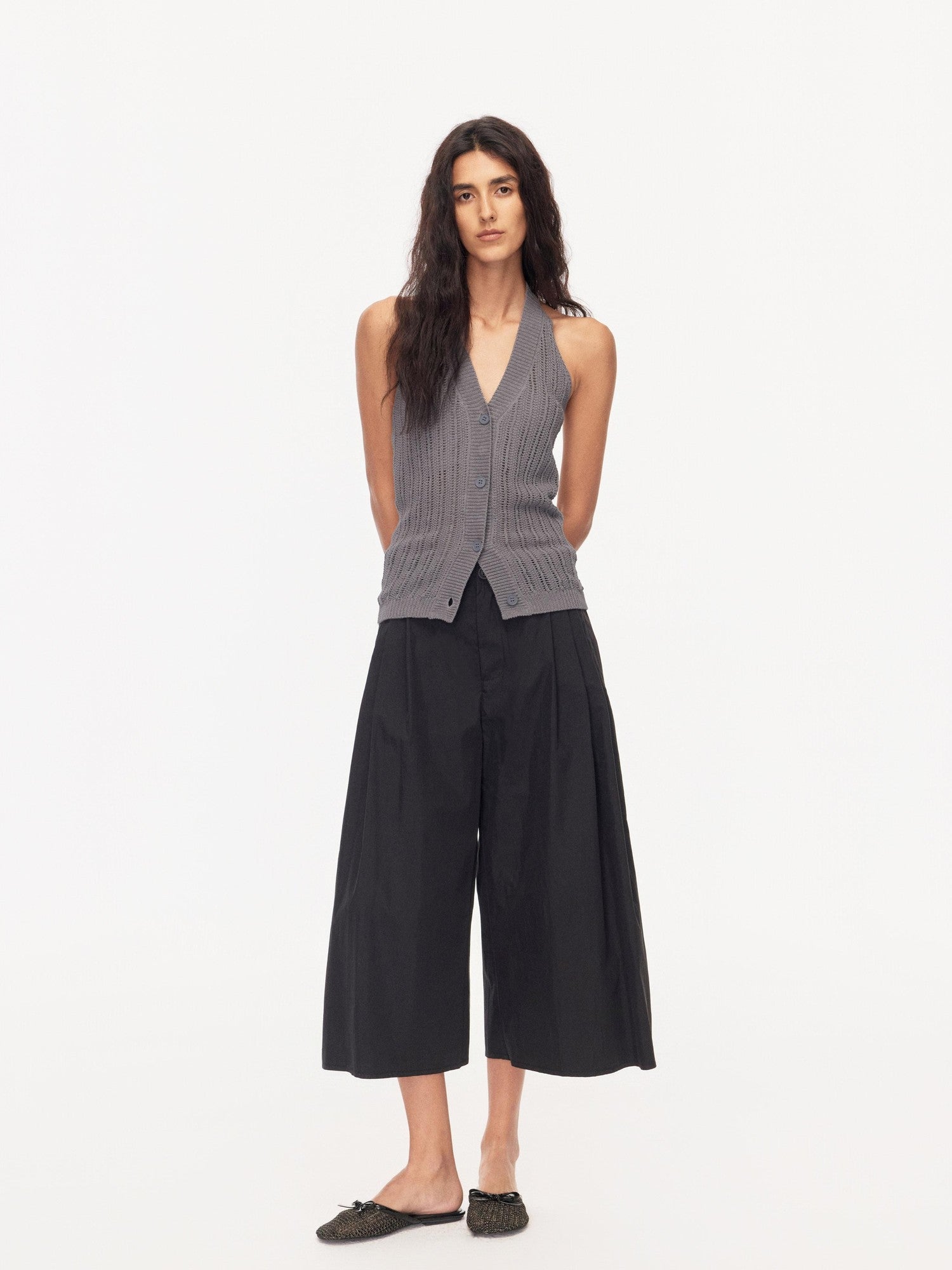 Northbutsouth Tri Color Pleated Slit Pocket Straight Women&