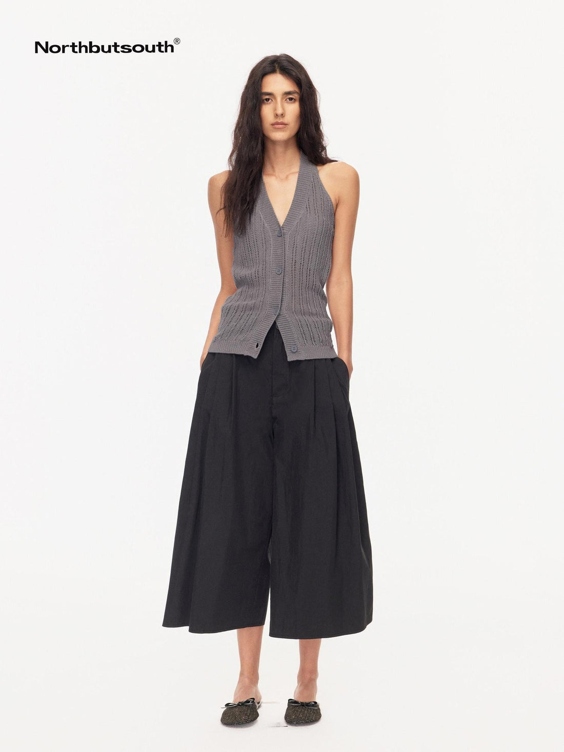 Northbutsouth Tri Color Pleated Slit Pocket Straight Women&