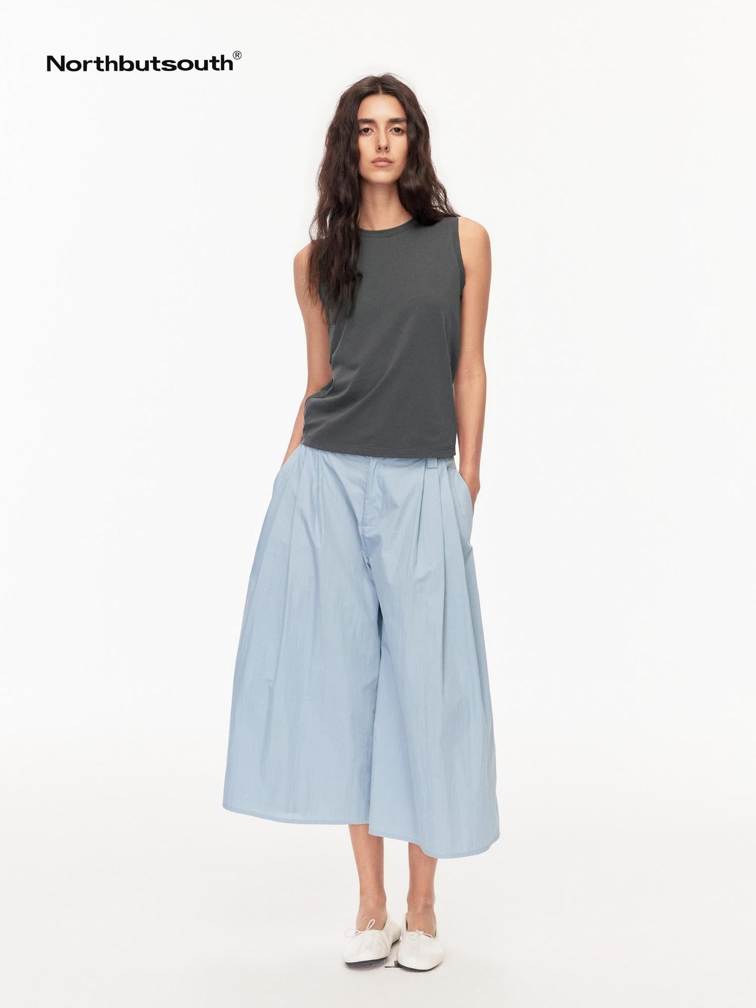 Northbutsouth Tri Color Pleated Slit Pocket Straight Women&