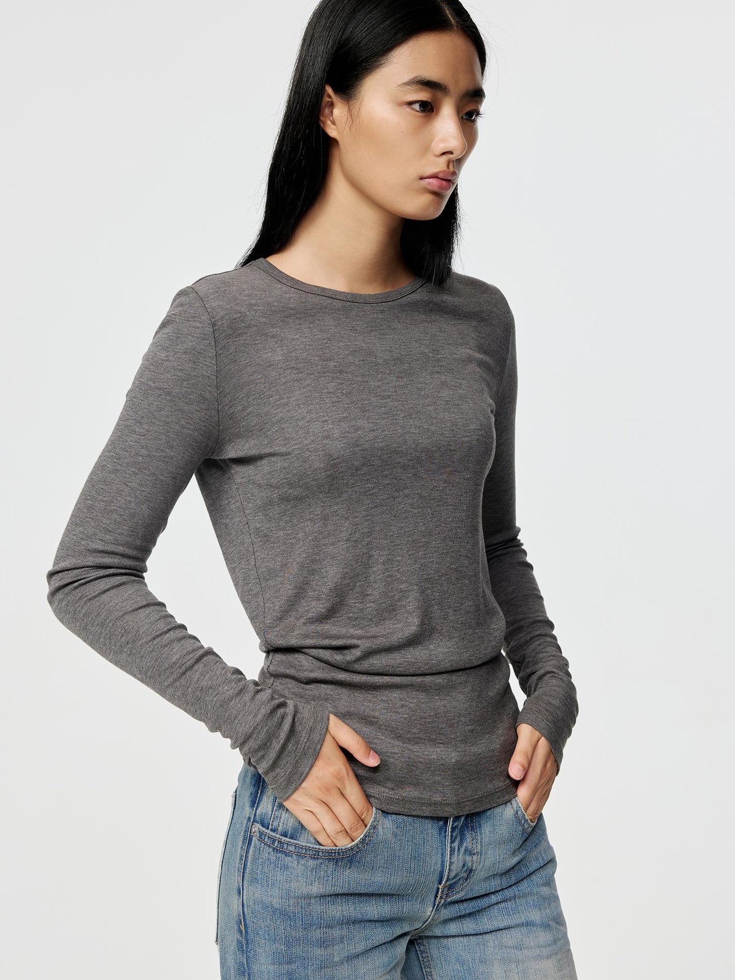 Northbutsouth Tri Color Silk Layered Round Neck Top