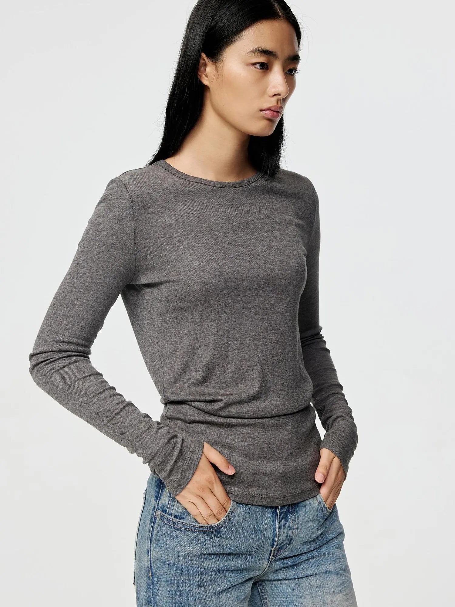 Tri Color Silk Layered Round Neck Top