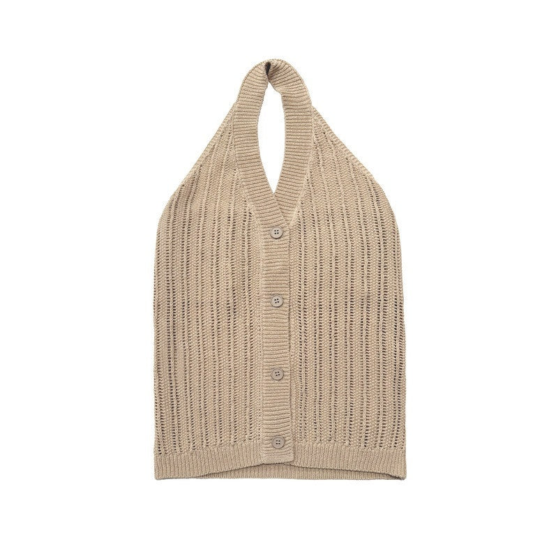 Northbutsouth_Tricolor_Cutout_V-neck_Buttoned_Knitted_Women&