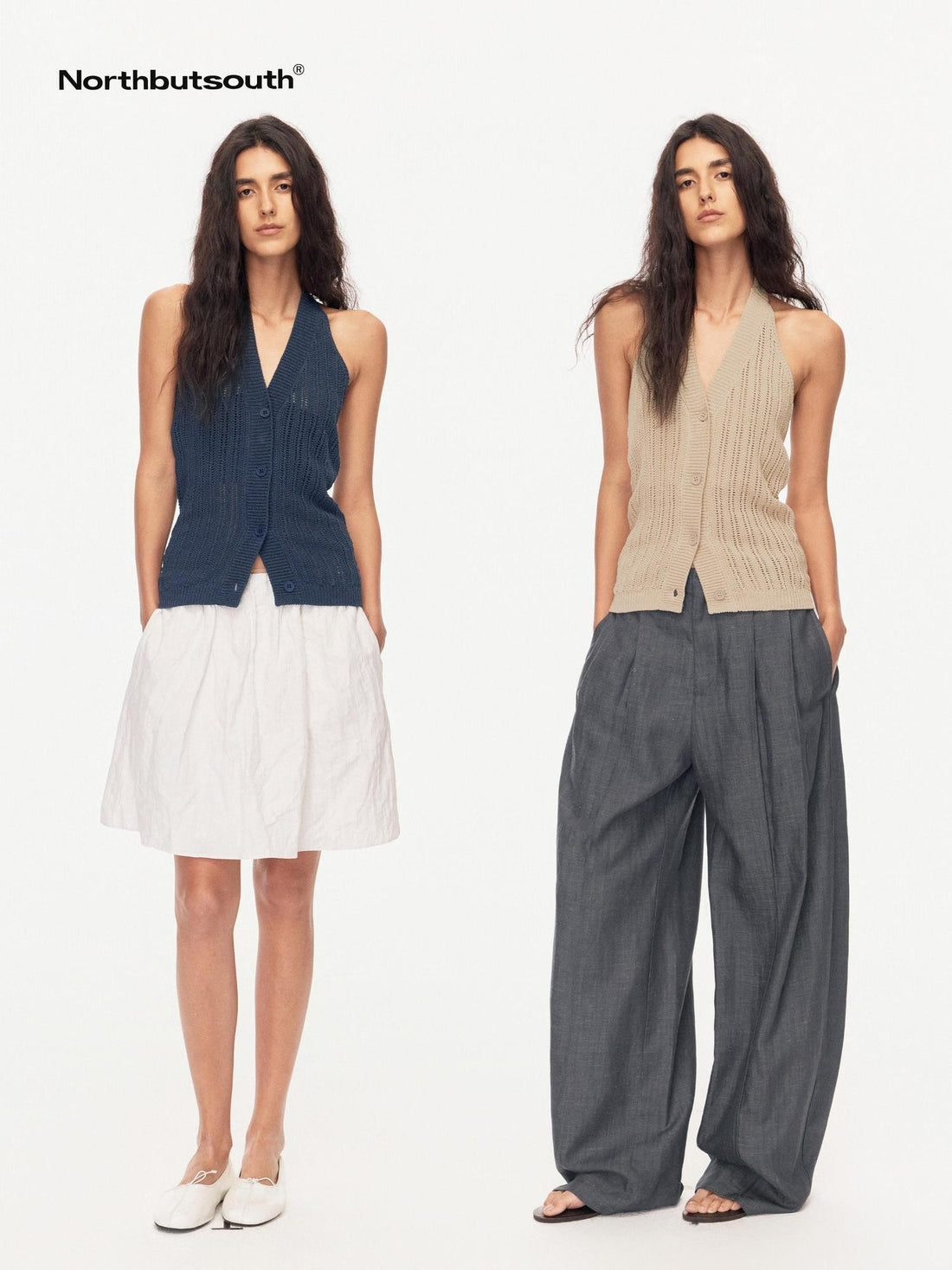 Northbutsouth Tricolor Cutout V-neck Buttoned Knitted Women&