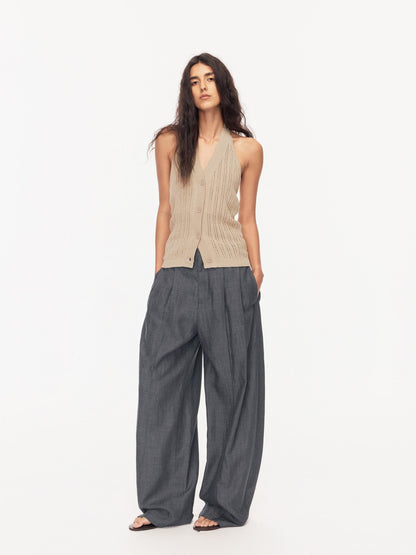 Northbutsouth Tricolor Cutout V-neck Buttoned Knitted Women&