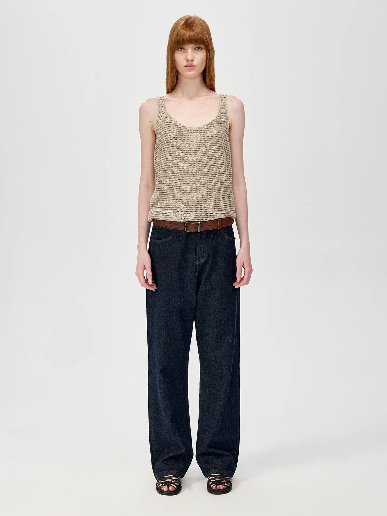 Tricolor Knit Textured U Neck Vest