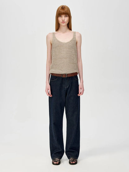 Tricolor Knit Textured U Neck Vest