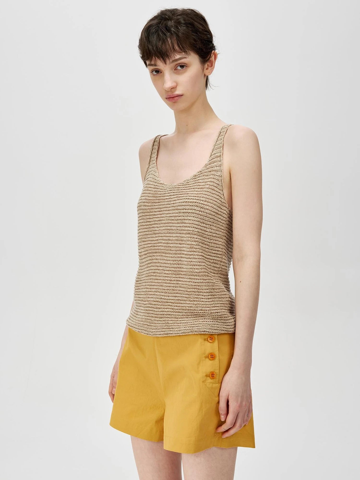 Tricolor Knit Textured U Neck Vest
