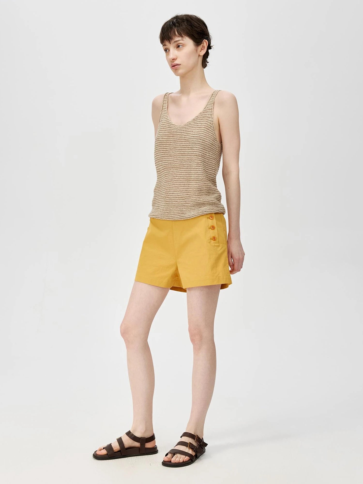 Tricolor Knit Textured U Neck Vest