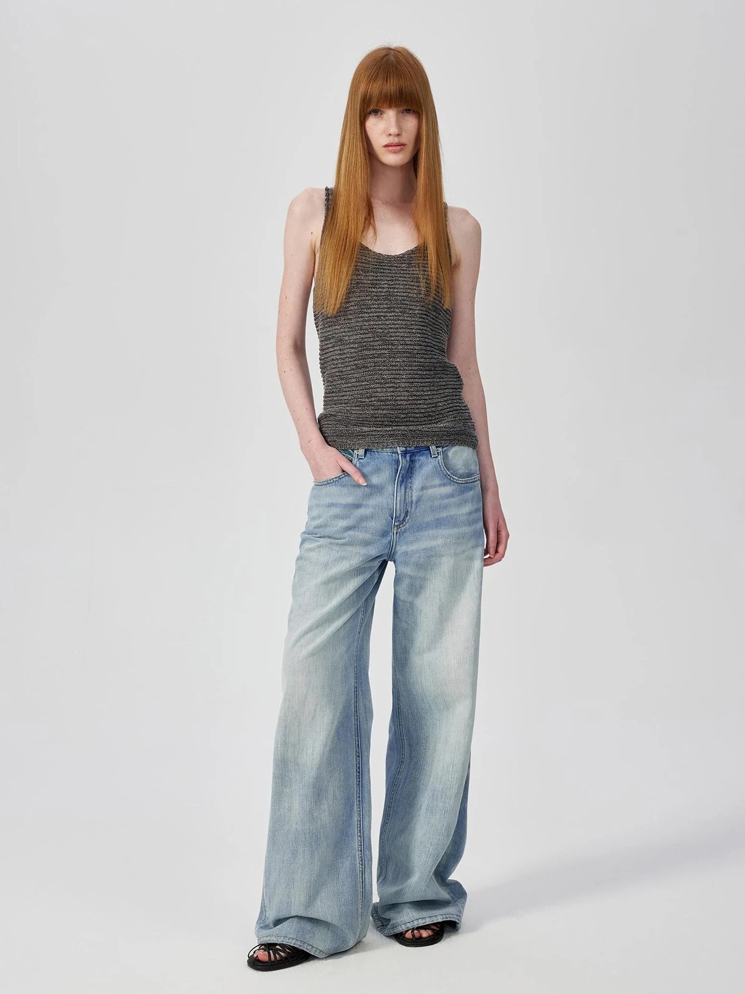 Tricolor Knit Textured U Neck Vest