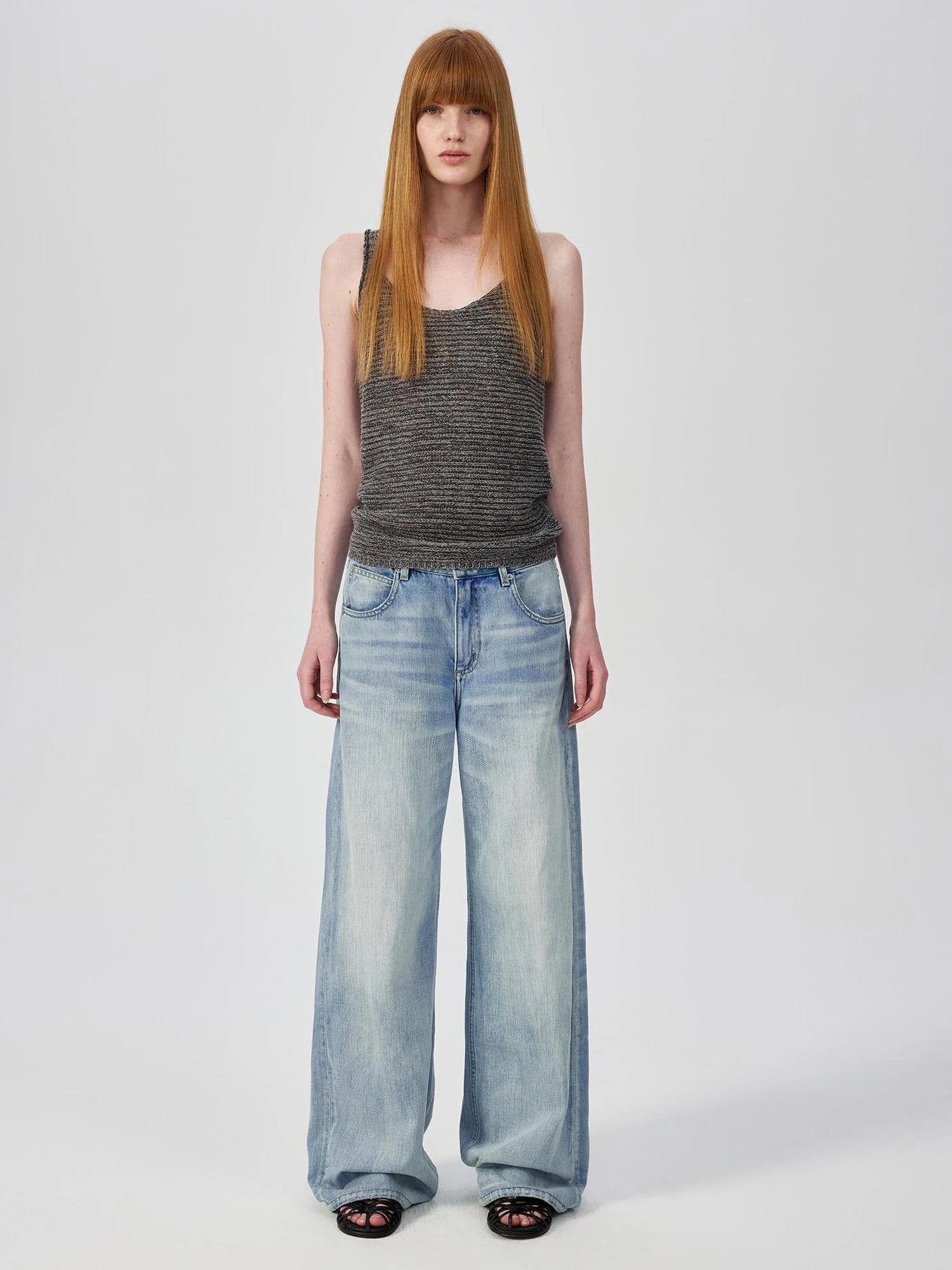 Tricolor Knit Textured U Neck Vest