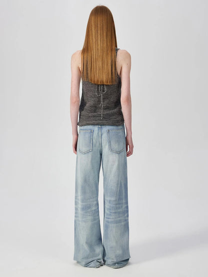 Tricolor Knit Textured U Neck Vest