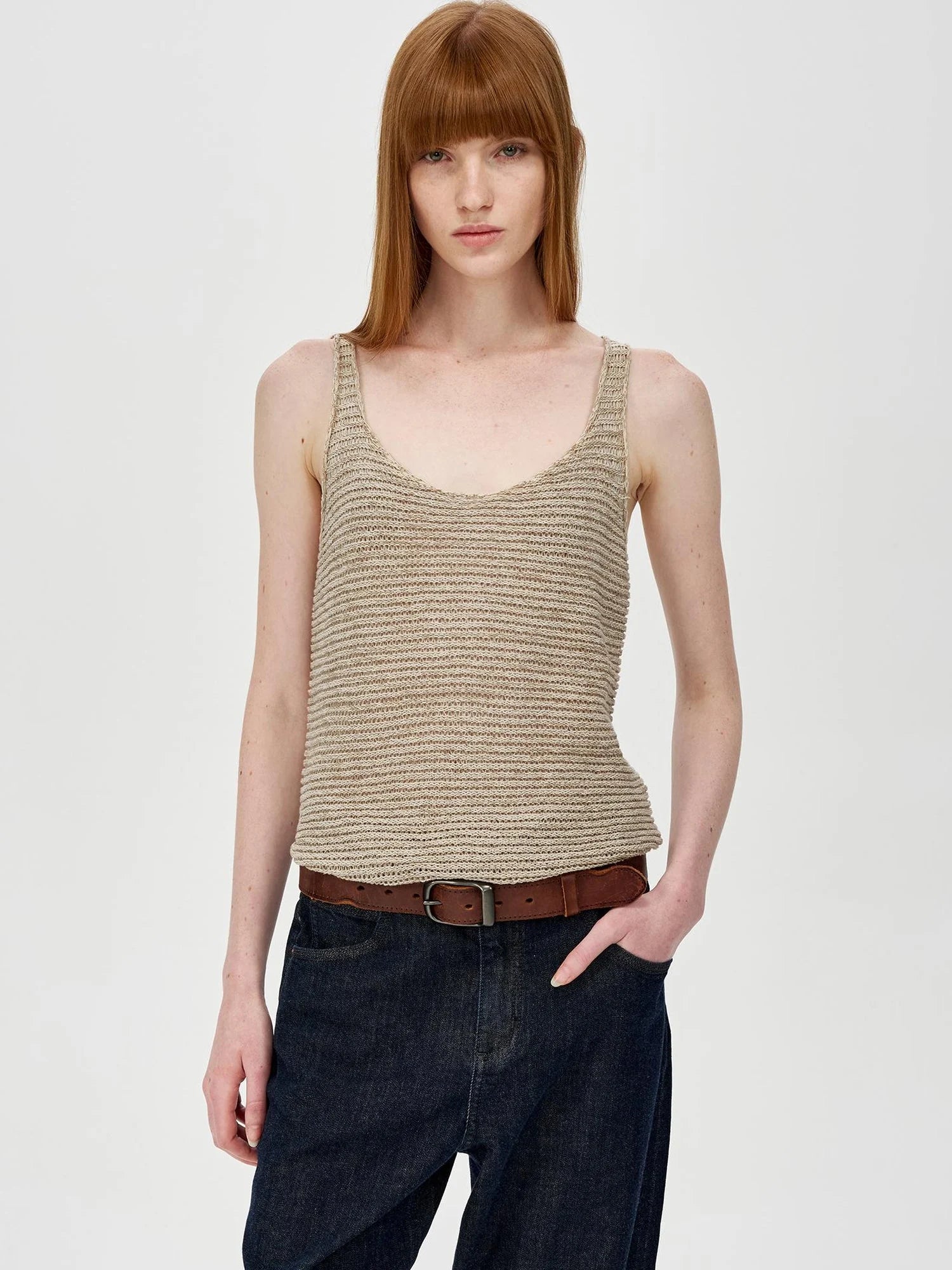Tricolor Knit Textured U Neck Vest