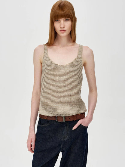 Tricolor Knit Textured U Neck Vest