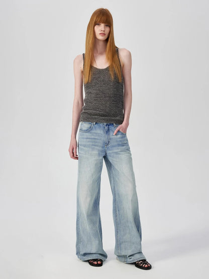 Tricolor Knit Textured U Neck Vest