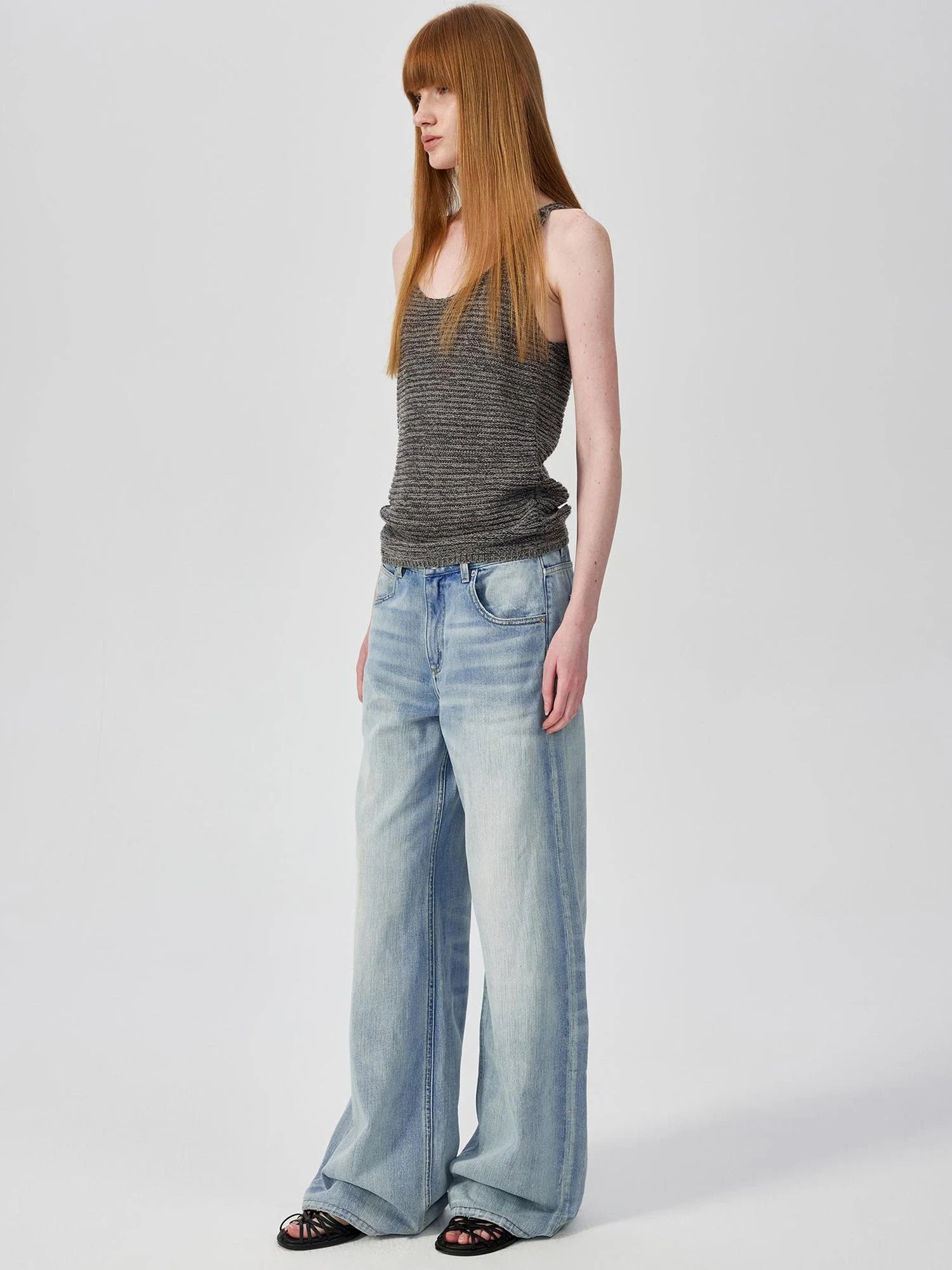 Tricolor Knit Textured U Neck Vest