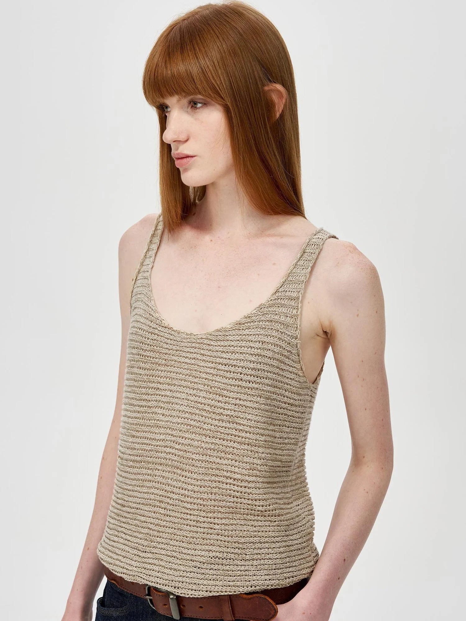 Tricolor Knit Textured U Neck Vest