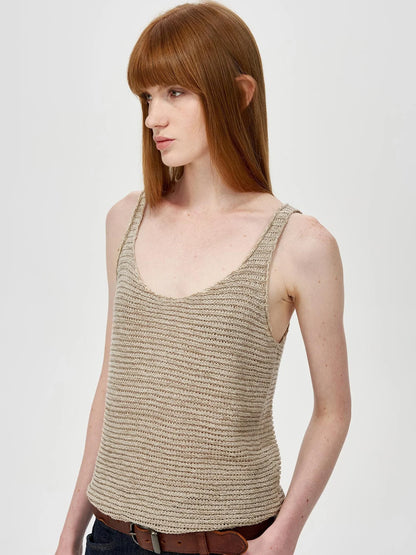 Tricolor Knit Textured U Neck Vest