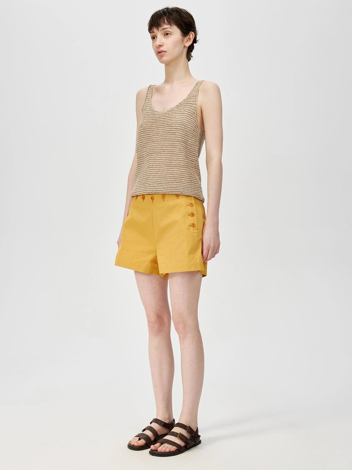 Tricolor Knit Textured U Neck Vest