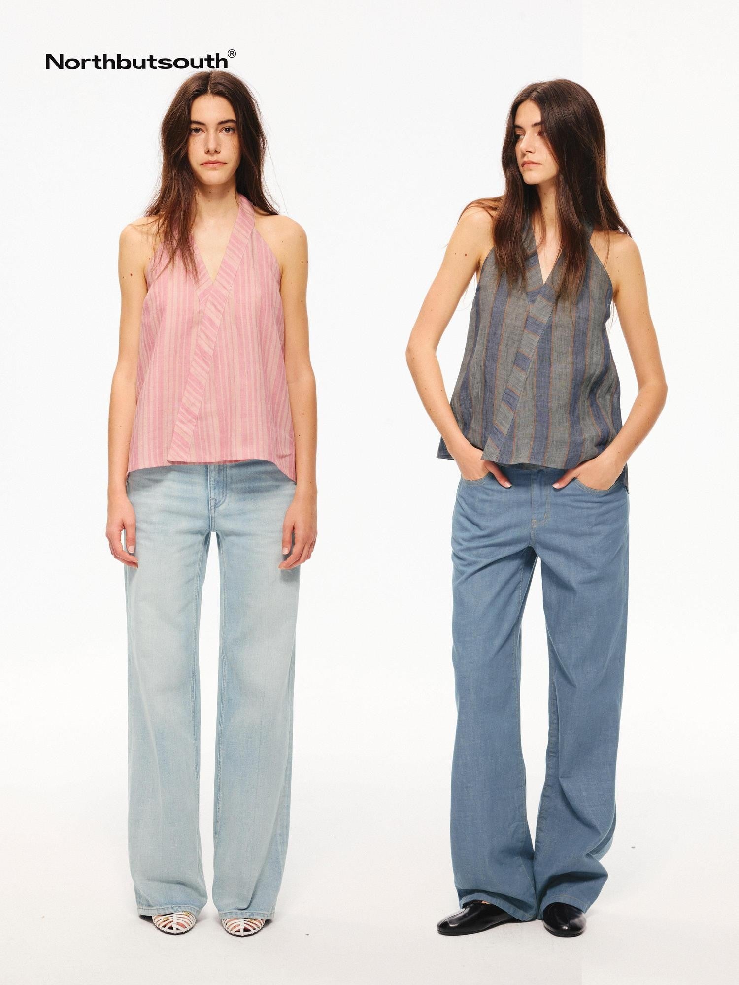 Northbutsouth Tricolor Striped V-neck Women&