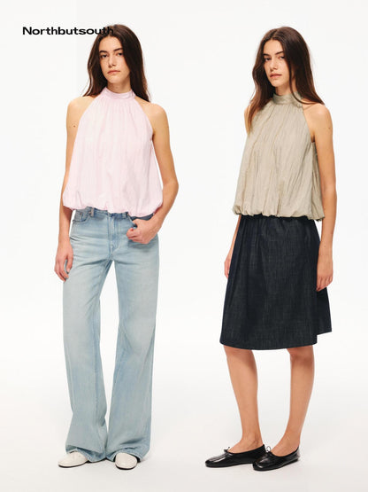 Northbutsouth Tricolor Textured Puff Tie Neck Women&