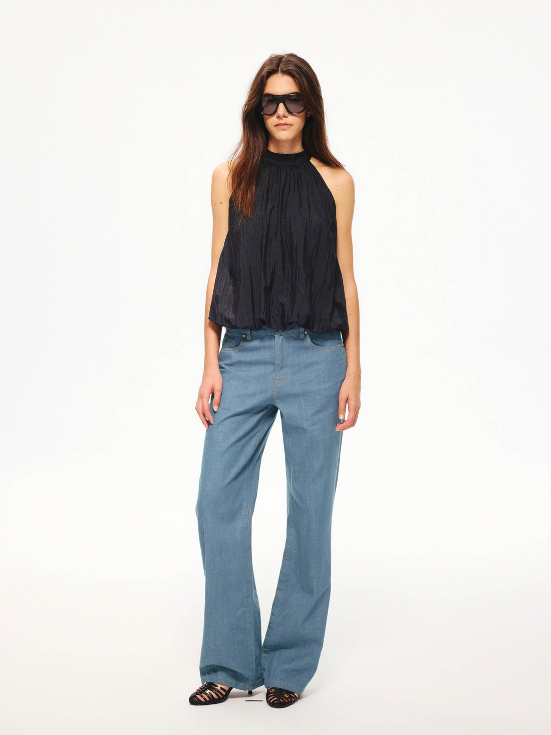 Northbutsouth Tricolor Textured Puff Tie Neck Women&