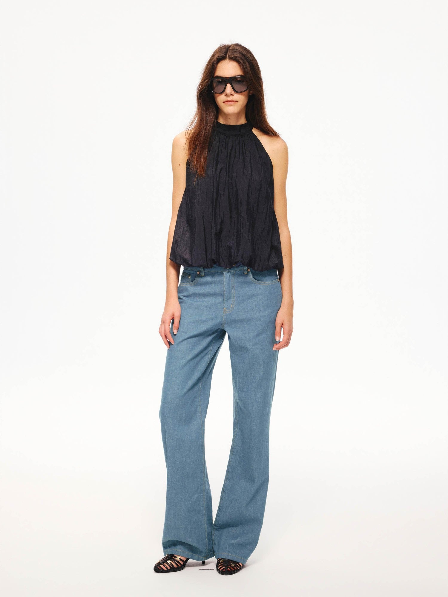 Northbutsouth Tricolor Textured Puff Tie Neck Women&
