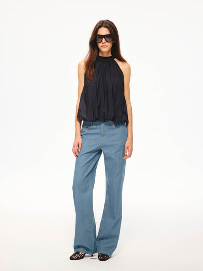 Northbutsouth Tricolor Textured Puff Tie Neck Women&